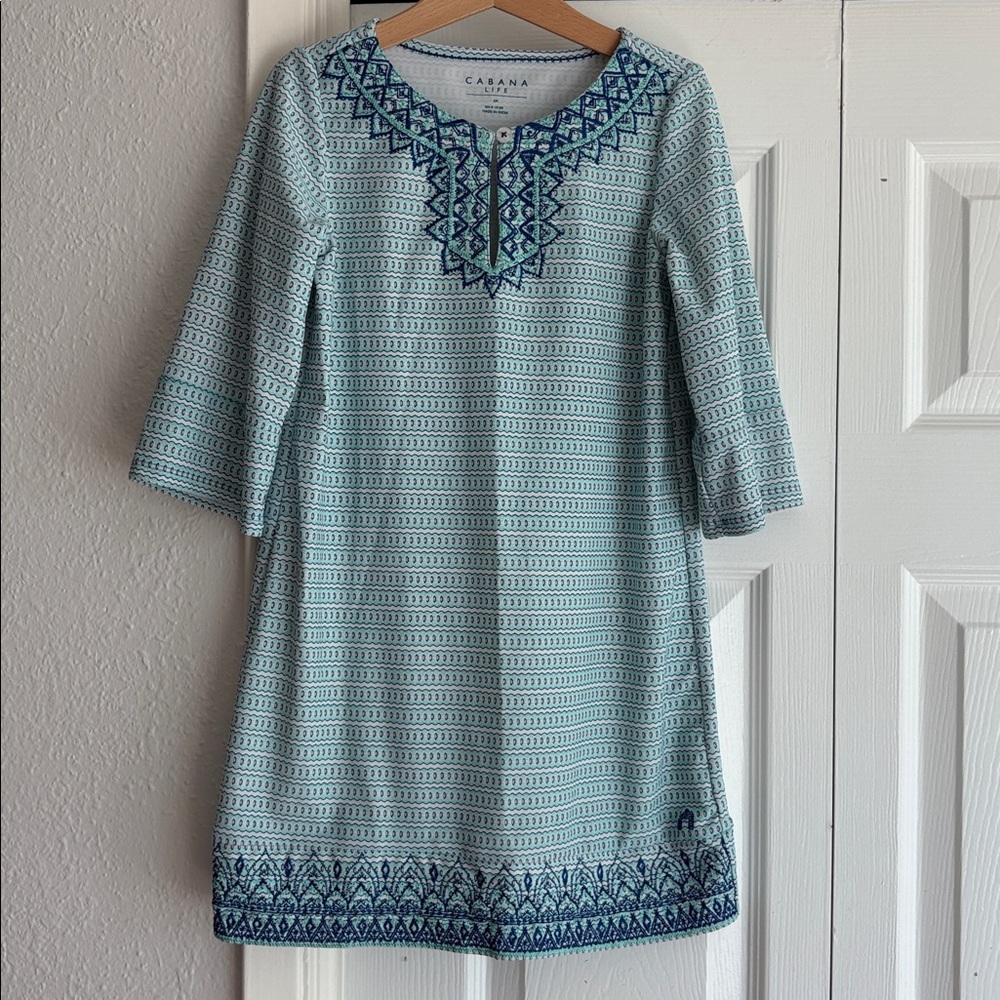 Cabana Life Girls Blue White Embroidered Bondi Beach Shift Dress Size 6X Resort